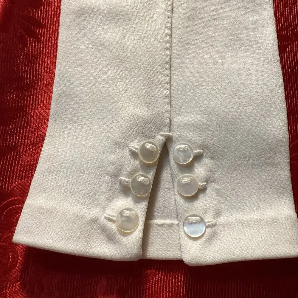 Vintage Hand Stitched Cream White Gloves Mother Of Pearl Buttons Size Petite XS